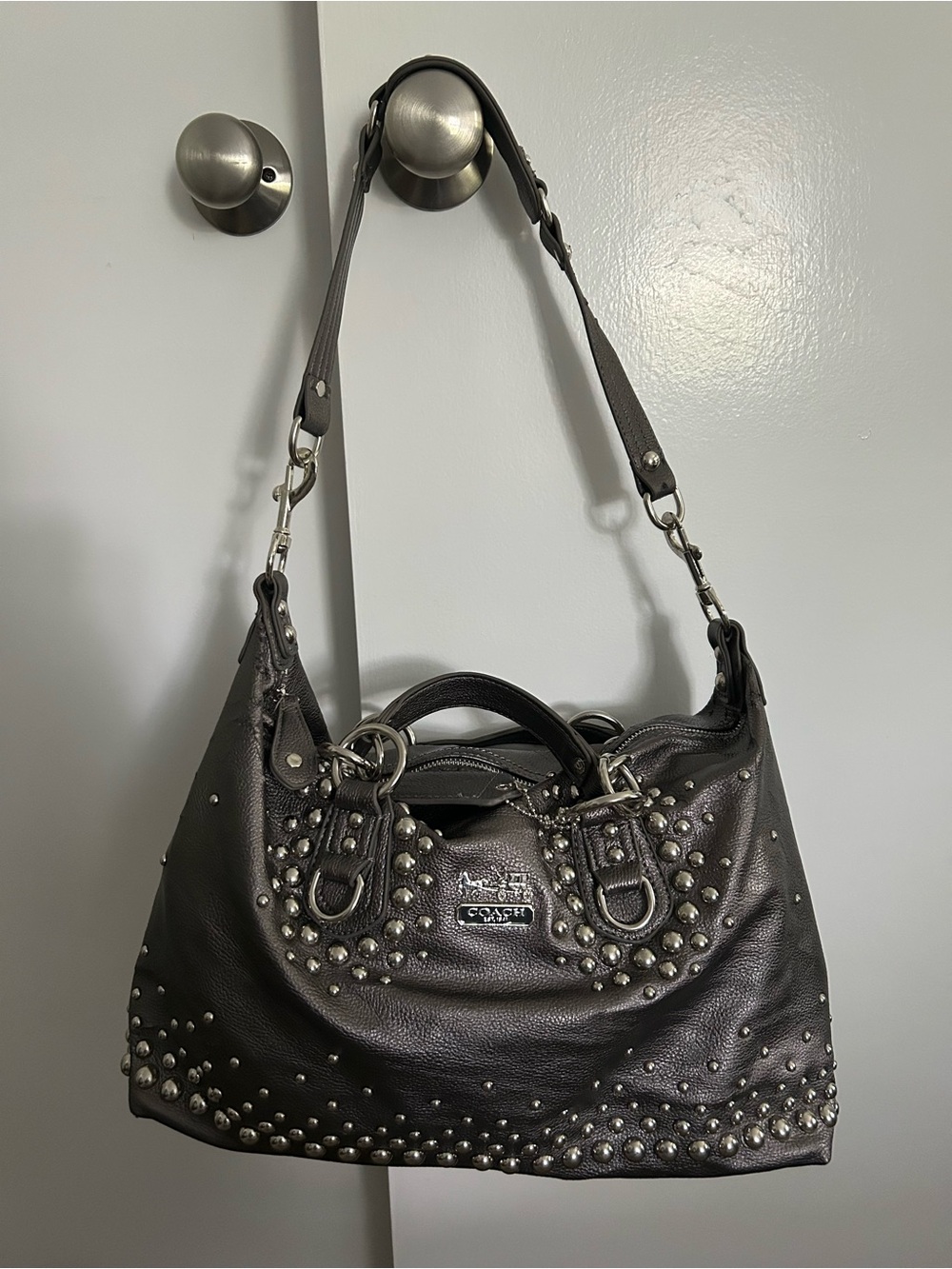 Coach Metallic gray silver Studded Leather Shoulder Bag - NWOT🩶